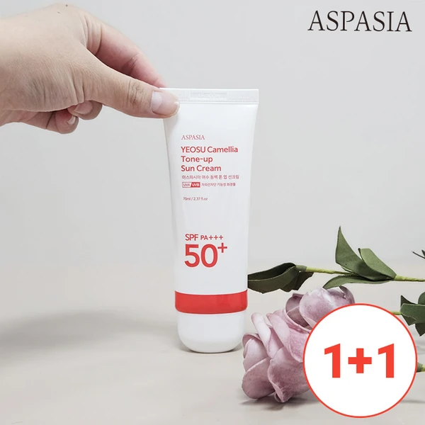 [아스파시아] 여수동백 톤업 선크림 70ml 1+1 (총 2개) 상품 이미지